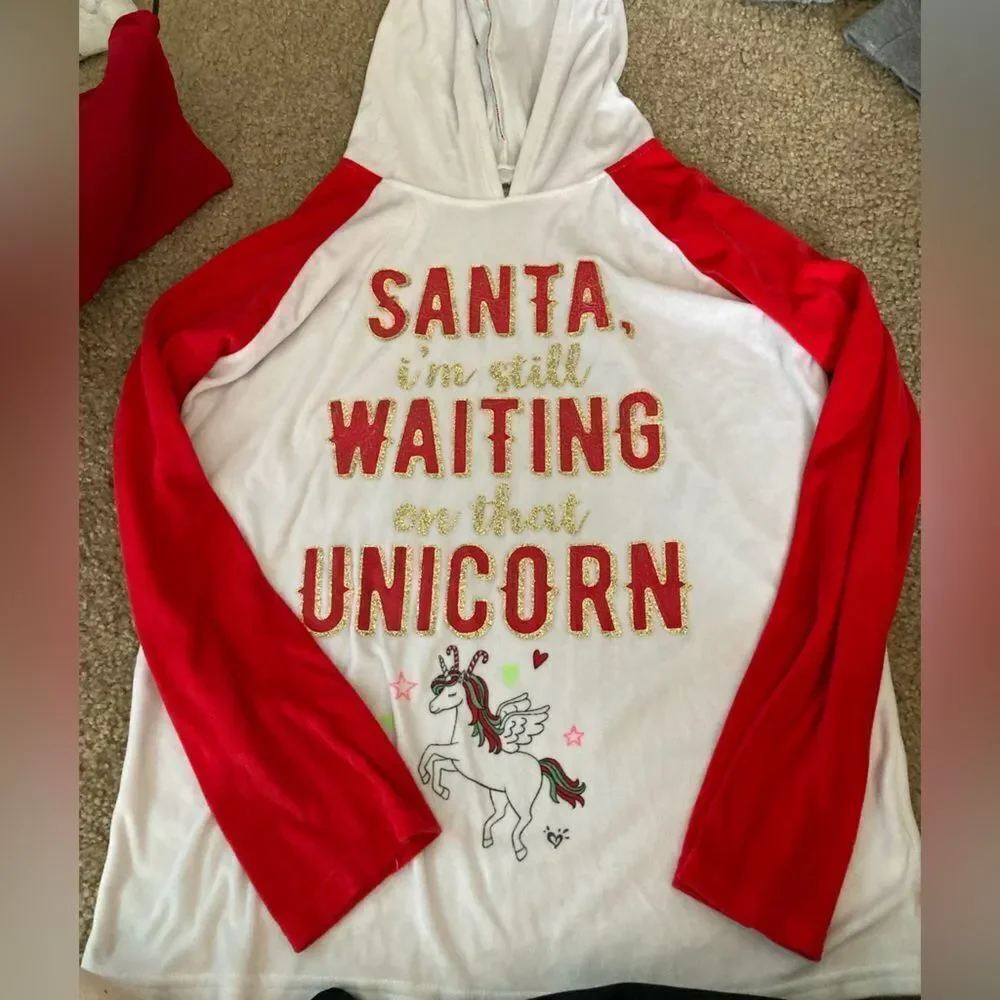 Girls Justice Christmas Holiday Unicorn Fleece Hoodie